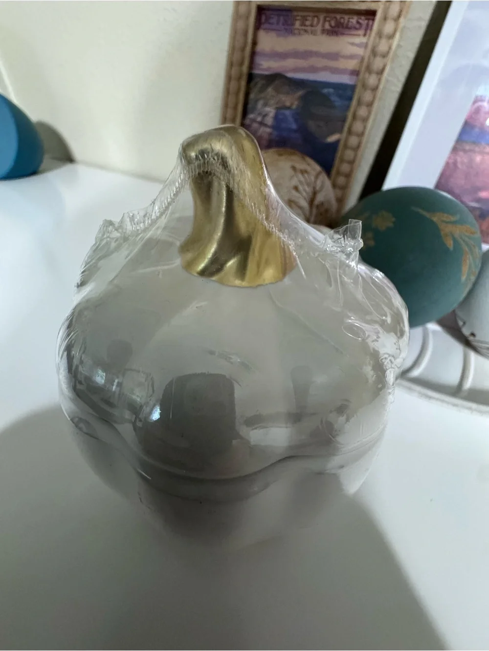 NWT Ceramic Pumpkin Jar - White with Gold Stem